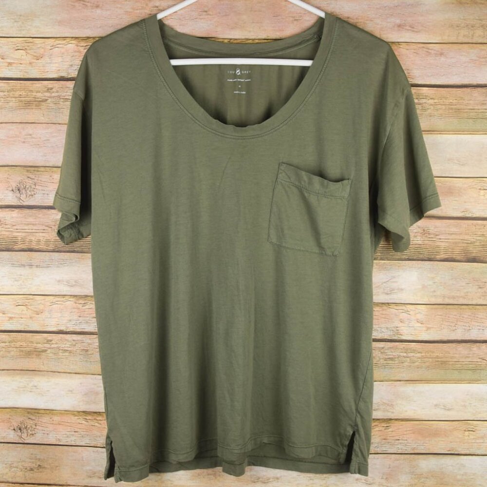 Lou & Grey Womens XS/S Olive Green Pima Cotton Oversized Pocket Tee Tshirt Top